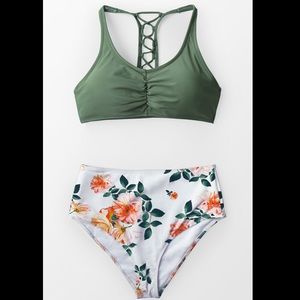 Celadon Green And Floral Bikini